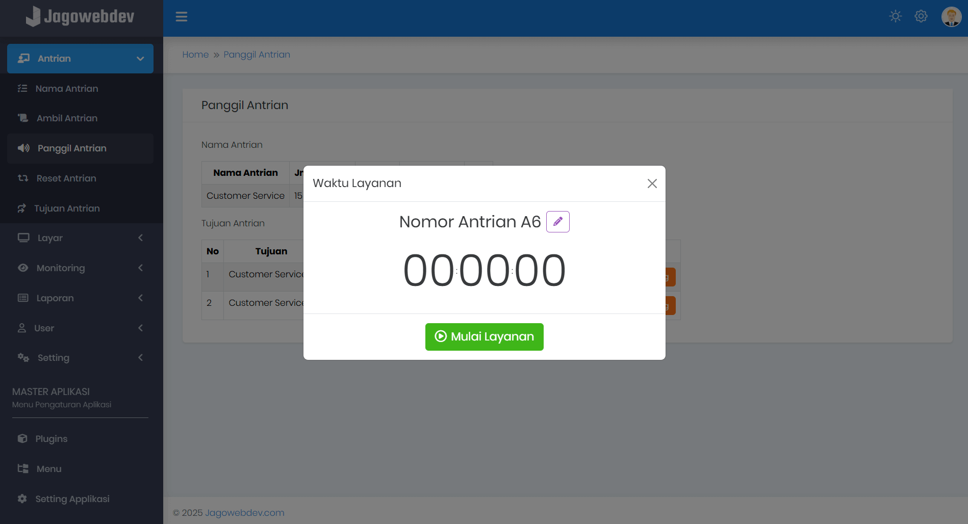 Popup Timer Waktu Layanan